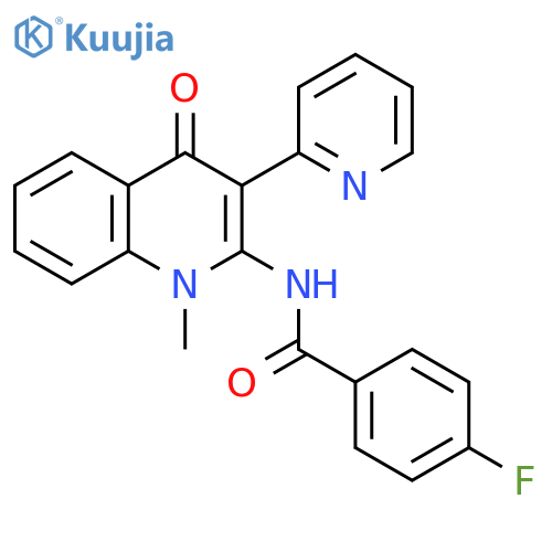 4-fluoro-N-1-methyl-4-oxo-3-(pyridin-2-yl)-1,4-dihydroquinolin-2-ylbenzamide structure