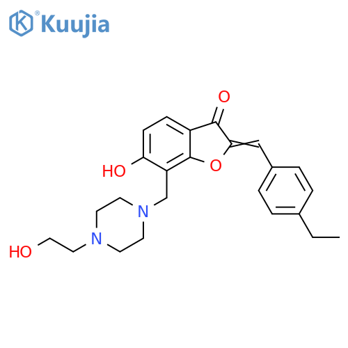 (2Z)-2-(4-ethylphenyl)methylidene-6-hydroxy-7-{4-(2-hydroxyethyl)piperazin-1-ylmethyl}-2,3-dihydro-1-benzofuran-3-one structure