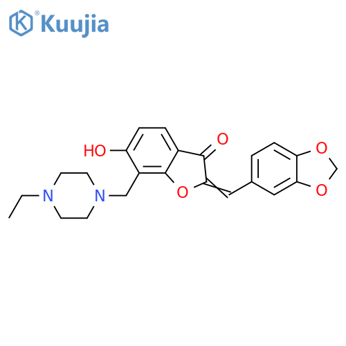 (2Z)-2-(2H-1,3-benzodioxol-5-yl)methylidene-7-(4-ethylpiperazin-1-yl)methyl-6-hydroxy-2,3-dihydro-1-benzofuran-3-one structure