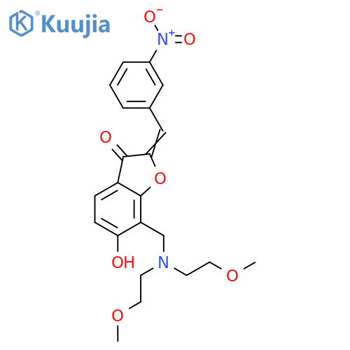 (2Z)-7-{bis(2-methoxyethyl)aminomethyl}-6-hydroxy-2-(3-nitrophenyl)methylidene-2,3-dihydro-1-benzofuran-3-one structure