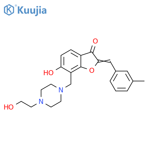 (2Z)-6-hydroxy-7-{4-(2-hydroxyethyl)piperazin-1-ylmethyl}-2-(3-methylphenyl)methylidene-2,3-dihydro-1-benzofuran-3-one structure