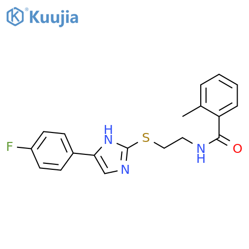 N-(2-{5-(4-fluorophenyl)-1H-imidazol-2-ylsulfanyl}ethyl)-2-methylbenzamide structure