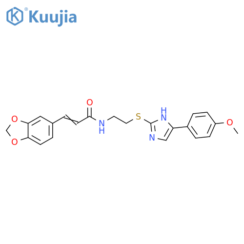(2E)-3-(2H-1,3-benzodioxol-5-yl)-N-(2-{5-(4-methoxyphenyl)-1H-imidazol-2-ylsulfanyl}ethyl)prop-2-enamide structure