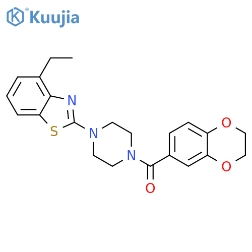 2-4-(2,3-dihydro-1,4-benzodioxine-6-carbonyl)piperazin-1-yl-4-ethyl-1,3-benzothiazole structure