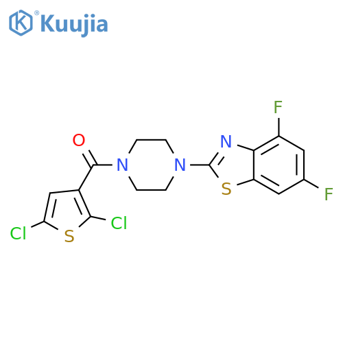 2-4-(2,5-dichlorothiophene-3-carbonyl)piperazin-1-yl-4,6-difluoro-1,3-benzothiazole structure