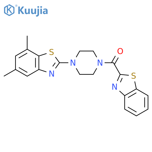 2-4-(1,3-benzothiazole-2-carbonyl)piperazin-1-yl-5,7-dimethyl-1,3-benzothiazole structure
