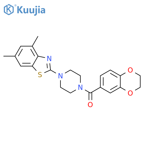 2-4-(2,3-dihydro-1,4-benzodioxine-6-carbonyl)piperazin-1-yl-4,6-dimethyl-1,3-benzothiazole structure