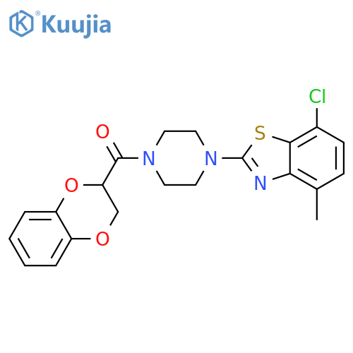 7-chloro-2-4-(2,3-dihydro-1,4-benzodioxine-2-carbonyl)piperazin-1-yl-4-methyl-1,3-benzothiazole structure