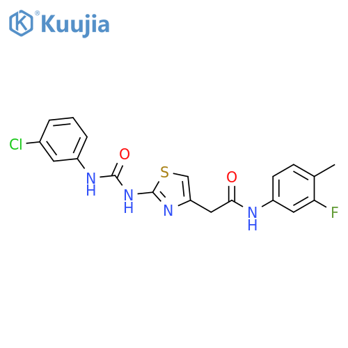 2-(2-{(3-chlorophenyl)carbamoylamino}-1,3-thiazol-4-yl)-N-(3-fluoro-4-methylphenyl)acetamide structure