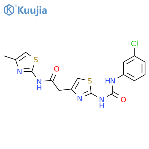 2-(2-{(3-chlorophenyl)carbamoylamino}-1,3-thiazol-4-yl)-N-(4-methyl-1,3-thiazol-2-yl)acetamide structure