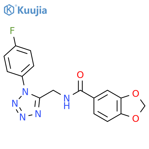 N-{1-(4-fluorophenyl)-1H-1,2,3,4-tetrazol-5-ylmethyl}-2H-1,3-benzodioxole-5-carboxamide structure