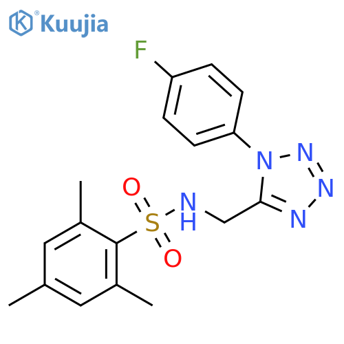 N-{1-(4-fluorophenyl)-1H-1,2,3,4-tetrazol-5-ylmethyl}-2,4,6-trimethylbenzene-1-sulfonamide structure