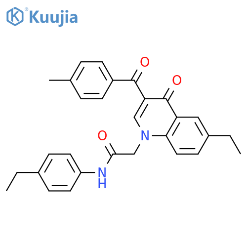 2-6-ethyl-3-(4-methylbenzoyl)-4-oxo-1,4-dihydroquinolin-1-yl-N-(4-ethylphenyl)acetamide structure