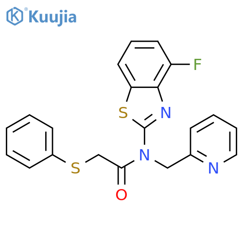 N-(4-fluoro-1,3-benzothiazol-2-yl)-2-(phenylsulfanyl)-N-(pyridin-2-yl)methylacetamide structure