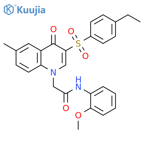 2-3-(4-ethylbenzenesulfonyl)-6-methyl-4-oxo-1,4-dihydroquinolin-1-yl-N-(2-methoxyphenyl)acetamide structure
