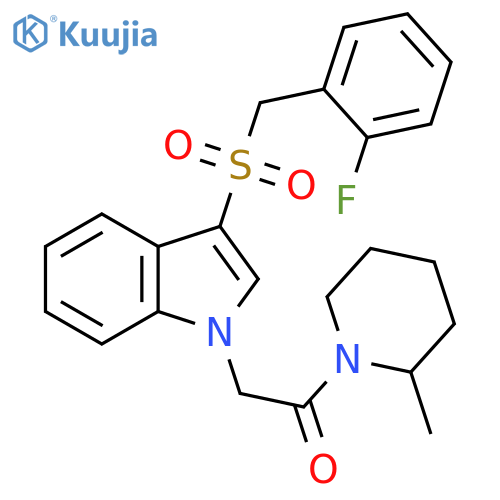 2-{3-(2-fluorophenyl)methanesulfonyl-1H-indol-1-yl}-1-(2-methylpiperidin-1-yl)ethan-1-one structure