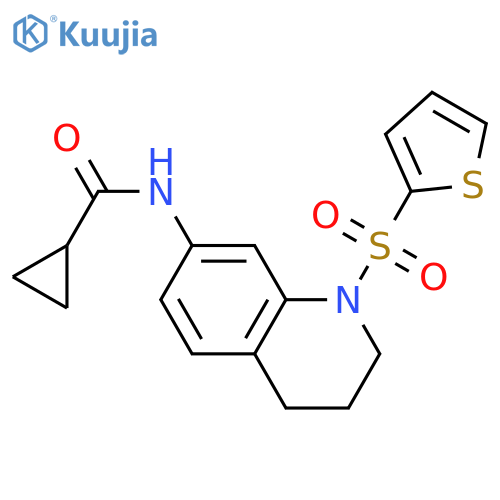 N-1-(thiophene-2-sulfonyl)-1,2,3,4-tetrahydroquinolin-7-ylcyclopropanecarboxamide structure