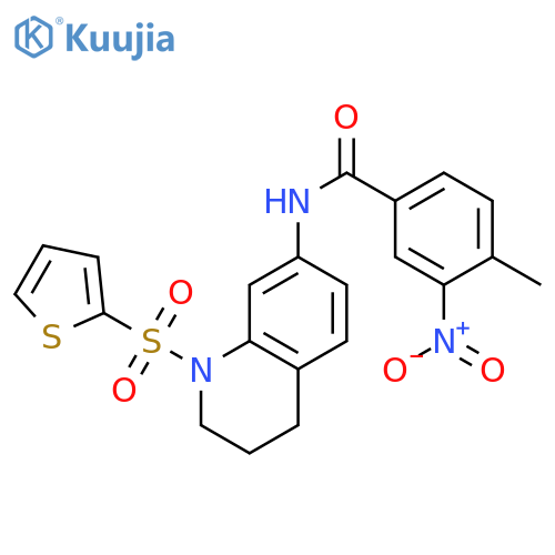 4-methyl-3-nitro-N-1-(thiophene-2-sulfonyl)-1,2,3,4-tetrahydroquinolin-7-ylbenzamide structure