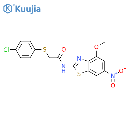 2-(4-chlorophenyl)sulfanyl-N-(4-methoxy-6-nitro-1,3-benzothiazol-2-yl)acetamide structure