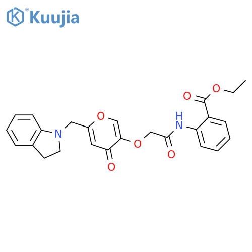 ethyl 2-2-({6-(2,3-dihydro-1H-indol-1-yl)methyl-4-oxo-4H-pyran-3-yl}oxy)acetamidobenzoate structure