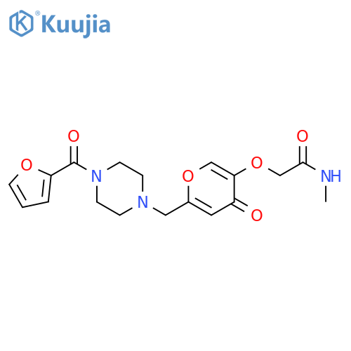 2-(6-{4-(furan-2-carbonyl)piperazin-1-ylmethyl}-4-oxo-4H-pyran-3-yl)oxy-N-methylacetamide structure