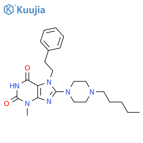 3-methyl-8-(4-pentylpiperazin-1-yl)-7-(2-phenylethyl)-2,3,6,7-tetrahydro-1H-purine-2,6-dione structure