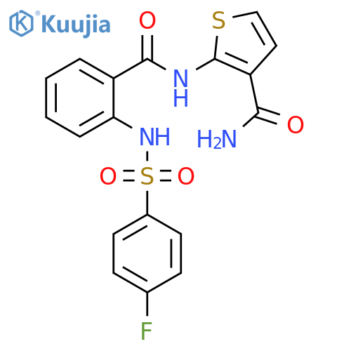 2-2-(4-fluorobenzenesulfonamido)benzamidothiophene-3-carboxamide structure
