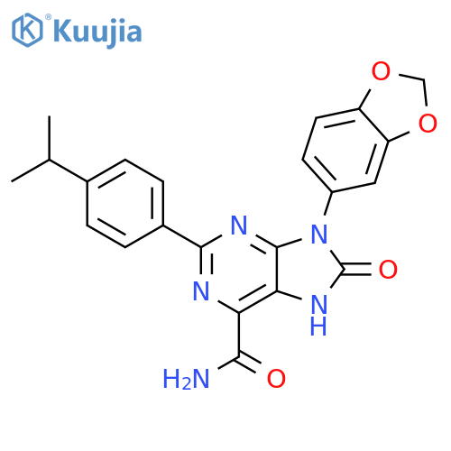 9-(2H-1,3-benzodioxol-5-yl)-8-oxo-2-4-(propan-2-yl)phenyl-8,9-dihydro-7H-purine-6-carboxamide structure