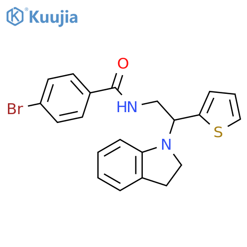 4-bromo-N-2-(2,3-dihydro-1H-indol-1-yl)-2-(thiophen-2-yl)ethylbenzamide structure