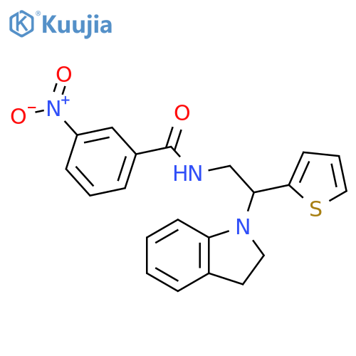 N-2-(2,3-dihydro-1H-indol-1-yl)-2-(thiophen-2-yl)ethyl-3-nitrobenzamide structure