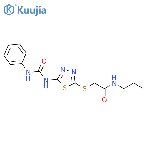 2-({5-(phenylcarbamoyl)amino-1,3,4-thiadiazol-2-yl}sulfanyl)-N-propylacetamide structure