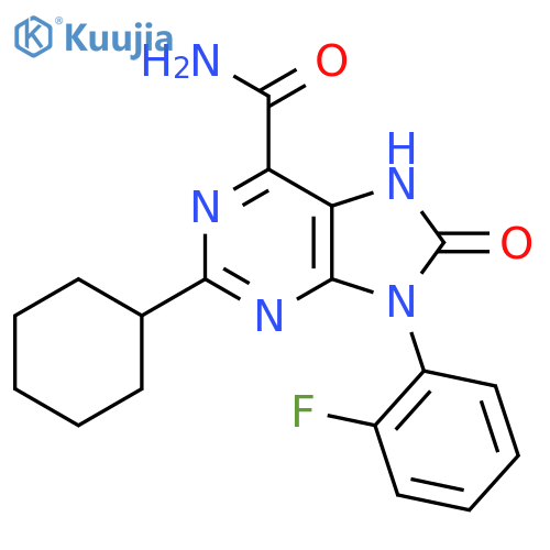 2-cyclohexyl-9-(2-fluorophenyl)-8-oxo-8,9-dihydro-7H-purine-6-carboxamide structure