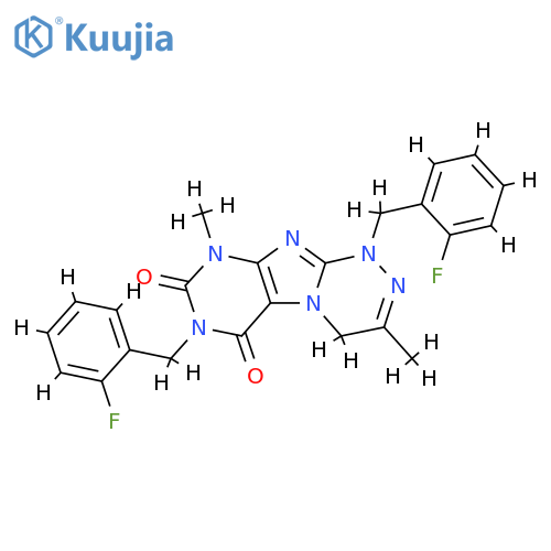 1,7-bis(2-fluorophenyl)methyl-3,9-dimethyl-1H,4H,6H,7H,8H,9H-1,2,4triazino4,3-gpurine-6,8-dione structure