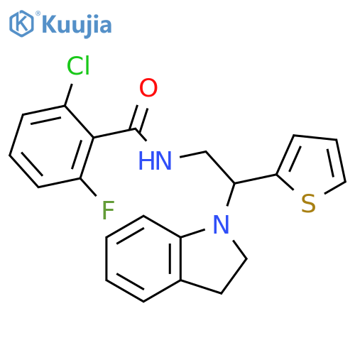2-chloro-N-2-(2,3-dihydro-1H-indol-1-yl)-2-(thiophen-2-yl)ethyl-6-fluorobenzamide structure