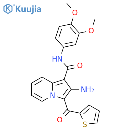 2-amino-N-(3,4-dimethoxyphenyl)-3-(thiophene-2-carbonyl)indolizine-1-carboxamide structure