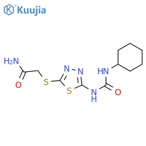 2-({5-(cyclohexylcarbamoyl)amino-1,3,4-thiadiazol-2-yl}sulfanyl)acetamide structure