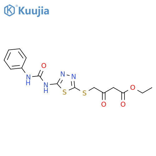 ethyl 3-oxo-4-({5-(phenylcarbamoyl)amino-1,3,4-thiadiazol-2-yl}sulfanyl)butanoate structure