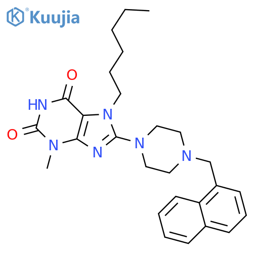 7-hexyl-3-methyl-8-{4-(naphthalen-1-yl)methylpiperazin-1-yl}-2,3,6,7-tetrahydro-1H-purine-2,6-dione structure