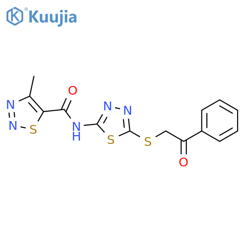 4-methyl-N-{5-(2-oxo-2-phenylethyl)sulfanyl-1,3,4-thiadiazol-2-yl}-1,2,3-thiadiazole-5-carboxamide structure