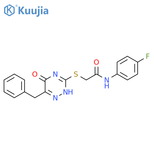 2-(6-benzyl-5-oxo-4,5-dihydro-1,2,4-triazin-3-yl)sulfanyl-N-(4-fluorophenyl)acetamide structure