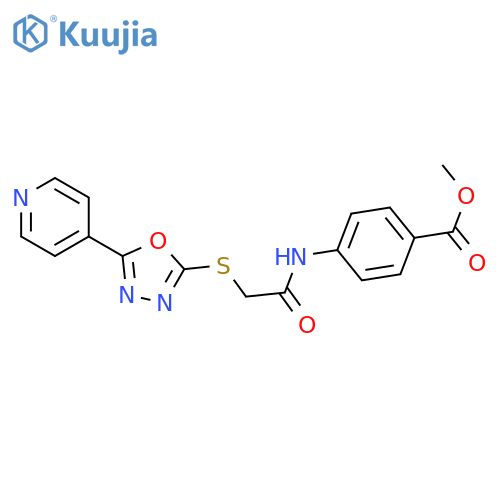 methyl 4-(2-{5-(pyridin-4-yl)-1,3,4-oxadiazol-2-ylsulfanyl}acetamido)benzoate structure