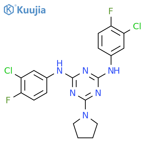 N2,N4-bis(3-chloro-4-fluorophenyl)-6-(pyrrolidin-1-yl)-1,3,5-triazine-2,4-diamine structure