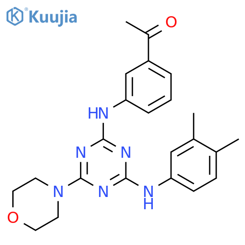 1-3-({4-(3,4-dimethylphenyl)amino-6-(morpholin-4-yl)-1,3,5-triazin-2-yl}amino)phenylethan-1-one structure