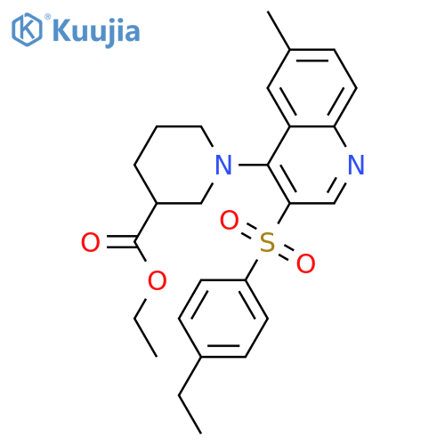 ethyl 1-3-(4-ethylbenzenesulfonyl)-6-methylquinolin-4-ylpiperidine-3-carboxylate structure