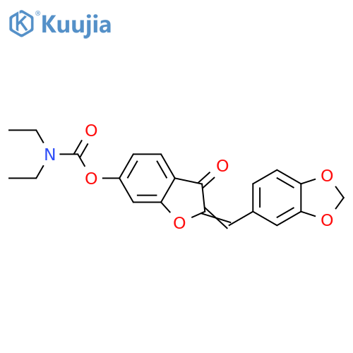 (2Z)-2-(2H-1,3-benzodioxol-5-yl)methylidene-3-oxo-2,3-dihydro-1-benzofuran-6-yl N,N-diethylcarbamate structure
