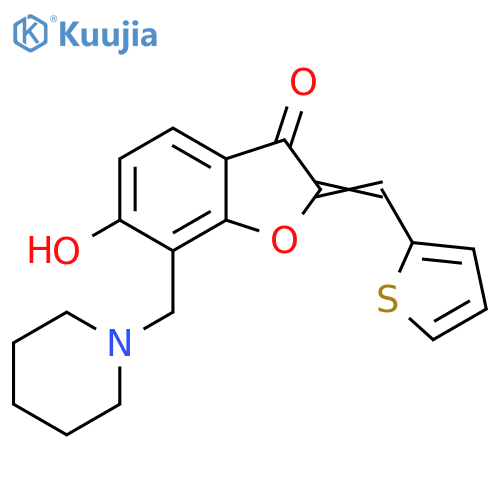 (2Z)-6-hydroxy-7-(piperidin-1-yl)methyl-2-(thiophen-2-yl)methylidene-2,3-dihydro-1-benzofuran-3-one structure