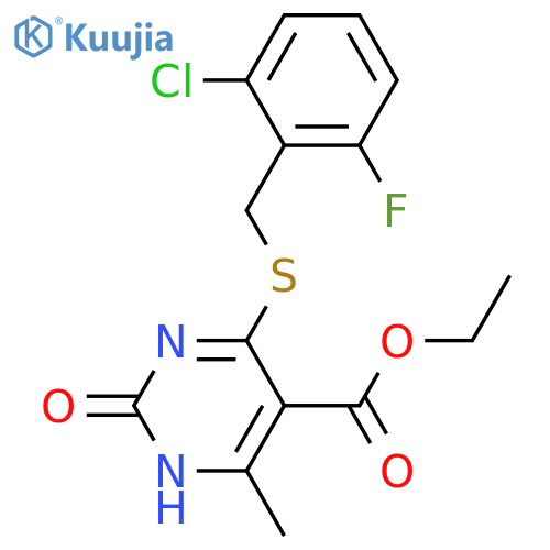 ethyl 4-{(2-chloro-6-fluorophenyl)methylsulfanyl}-6-methyl-2-oxo-1,2-dihydropyrimidine-5-carboxylate structure