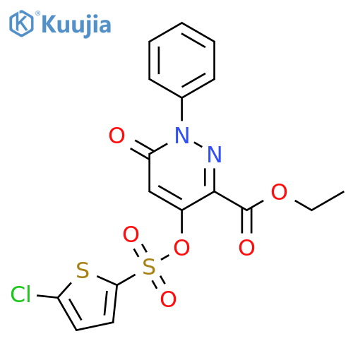 ethyl 4-{(5-chlorothiophen-2-yl)sulfonyloxy}-6-oxo-1-phenyl-1,6-dihydropyridazine-3-carboxylate structure