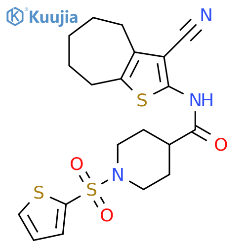 N-{3-cyano-4H,5H,6H,7H,8H-cycloheptabthiophen-2-yl}-1-(thiophene-2-sulfonyl)piperidine-4-carboxamide structure