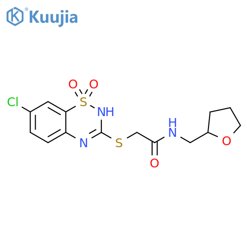 2-(7-chloro-1,1-dioxo-4H-1lambda6,2,4-benzothiadiazin-3-yl)sulfanyl-N-(oxolan-2-yl)methylacetamide structure